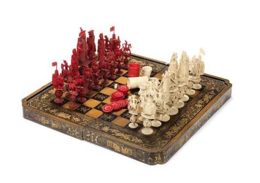 Chinese export ivory puzzle ball chess set