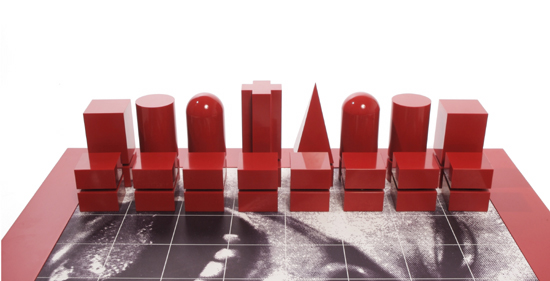 Barbara Kruger chess set detail