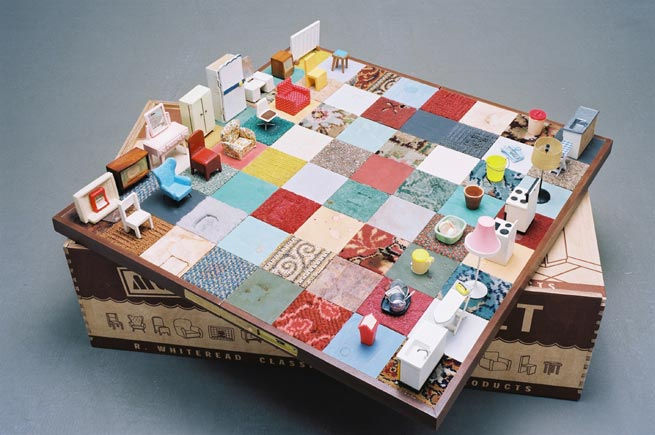 Rachel Whiteread Modern Chess Set — dollhouse furniture as pieces